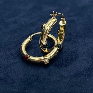 14k Yellow Gold Gemstone Hoop Earrings